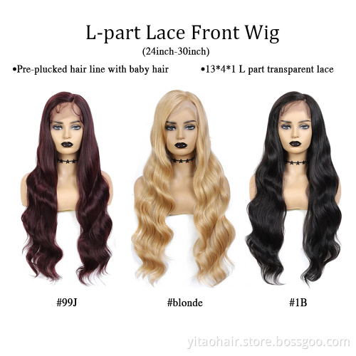 Blonde long wave Lace front Wig L Part Heat Resist Fiber Soft Long body Wave Hair Wig For Black Women Synthetic Lace Front Wigs